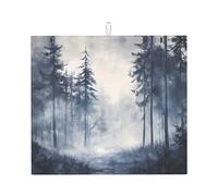 WZYWHJ Foresta nella nebbia modello tappetino scolapiatti per cucina: realizzato in spugna assorbente, con cordino per appendere 45,7 x 40,6 cm