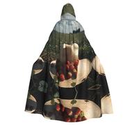 WZYWHJ Fragole selvatiche in un cappello di paglia stampato aldult Cosplay Poncho con cappuccio mantello per uomini e donne Halloween Party