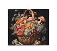 WZYWHJ Funghi nel cesto di fiori Tappetino scolapiatti stampato per cucina: realizzato in spugna assorbente, con cordino per appendere 45,7 x 40,6 cm