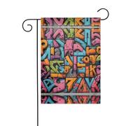 WZYWHJ Graffiti bianco bordo lettere stampe decorazione giardino bandiera 30,5 x 45,7 cm per un ambiente esterno alla moda