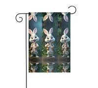 Wzywhj Graziosa bandiera da giardino con stampa di coniglio bianco su entrambi i lati, decorazione per cortile, 30,5 x 45,7 cm