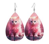 WZYWHJ Graziosi orecchini da donna in pelle con immagine di piccolo gatto rosa, semplice ciondolo a goccia d'acqua, regalo alla moda per le vacanze