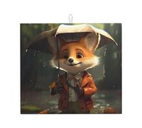 WZYWHJ Little Fox che tiene un ombrello Stampa Tappetino per asciugatura per cucina: Realizzato in spugna assorbente d'acqua, con cordino per appendere 45,7 x 40,6 cm
