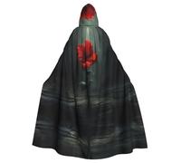 WZYWHJ Little red flowers in the rain Stampato Aldult Cosplay Poncho con cappuccio Mantello per uomini e donne Halloween Party
