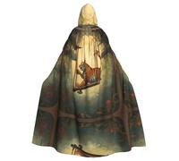 WZYWHJ Little tiger on the swing stampato aldult Cosplay Poncho con cappuccio mantello per uomini e donne Halloween Party