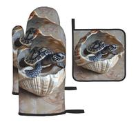 WZYWHJ Little Turtle in The Conch, guanti da forno stampati e presine, set da 3 pezzi, guanto da cucina lungo ispessito