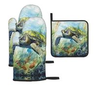 WZYWHJ Little Turtle in The Seaweed - Set di guanti da forno e presine, 3 pezzi, guanti da cucina lunghi ispessiti