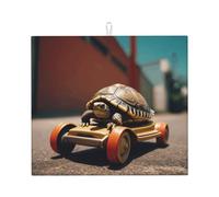 WZYWHJ Little Turtle on a Toy Car Tappetino scolapiatti stampato per cucina: realizzato in spugna assorbente d'acqua, con cordino per appendere 45,7 x 40,6 cm