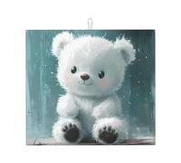 WZYWHJ Little White Bear in the Rain, tappetino scolapiatti per cucina: realizzato in spugna assorbente, con cordino per appenderlo, 45,7 x 40,6 cm