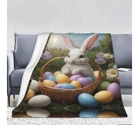 WZYWHJ Little White Rabbit and Easter Eggs stampato normale 280 g flanella coperta divano camera da letto sedia morbida e confortevole coperta da donna 167,6 x 228,6 cm
