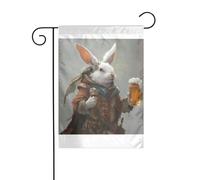 Wzywhj Little White Rabbit Holding Beer Picture Summer Garden Flag Double Face Decorazione Cortile 30,5 x 45,7 cm