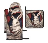 WZYWHJ Little White Rabbit in The Quilt guanti da forno stampati e presine, set da 3 pezzi guanto da cucina lungo ispessito