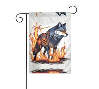 WZYWHJ Lupo coperto di fuoco Stampe Decorazione Giardino Bandiera 30,5 x 45,7 cm per un ambiente esterno alla moda