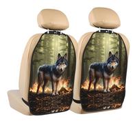 WZYWHJ Lupo in Fiamme Stampa Seggiolino Auto Anti Calcio Storage Pad 2 Pezzi, Multi-funzionale Storage Bag Seat Protector Dopo l'installazione