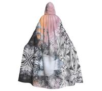 WZYWHJ Monocromatico Piante Immagine Aldult Qualità Cosplay Poncho con Cappuccio Mantello per Uomo e Donna Halloween