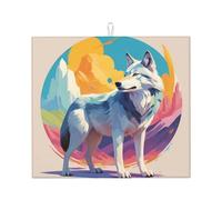 WZYWHJ National Geographic Wolf Prints, tappetino scolapiatti per cucina: realizzato in spugna assorbente d'acqua, con cordino per appenderlo, 45,7 x 40,6 cm