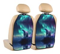 WZYWHJ Northern Lights Polar Bear stampato seggiolino auto anti-calcio pad portaoggetti 2 pezzi, borsa portaoggetti multifunzionale protezione sedile dopo l'installazione