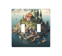 WZYWHJ Pannello termoplastico stampato "Small Town on the Island" per la copertura dell'interruttore, piastra decorativa da parete che non si danneggia facilmente