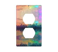 WZYWHJ Piastra decorativa da parete a doppia presa, facile da installare, ideale per aree residenziali e commerciali, 11,4 x 7,5 cm, immagine olografica neon della città