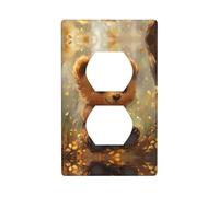 WZYWHJ Piastra decorativa da parete a doppia presa, facile da installare, ideale per aree residenziali e commerciali, 11,4 x 7,5 cm, con orsetto sotto le foglie lucide. Stampa