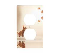 WZYWHJ Piastra decorativa da parete a doppia presa, facile da installare, ideale per aree residenziali e commerciali, 11,4 x 7,9 cm, immagine di un gatto che guarda la farfalla