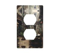 WZYWHJ Piastra decorativa da parete a doppia presa, facile da installare, ideale per aree residenziali e commerciali, 11,4 x 7,9 cm, in un piccolo cortile con stampa di tè
