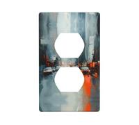 WZYWHJ Piastra decorativa da parete a doppia presa, facile da installare, ideale per aree residenziali e commerciali, 11,4 x 7,9 cm, con stampe di città sfocate