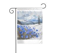 Wzywhj Piccoli fiori blu sotto la neve montagna immagine estate giardino bandiera double face decorazione cortile 30,5 x 45,7 cm