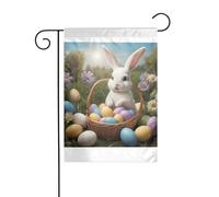 Wzywhj Piccolo coniglio bianco e uova di Pasqua immagine estate giardino bandiera double face decorazione cortile 30,5 x 45,7 cm
