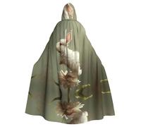 WZYWHJ Piccolo coniglio bianco su fiori stampato aldult Cosplay Poncho con cappuccio mantello per uomini e donne Halloween Party