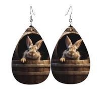 WZYWHJ Piccolo coniglio grigio in una botte di legno Immagine Orecchini da donna in pelle, semplice ciondolo a goccia d'acqua, regalo di vacanza alla moda