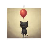 WZYWHJ Piccolo gatto nero che tiene un palloncino stampa tappetino asciugatura per la cucina: realizzato in spugna assorbente, con cordino per appendere 45,7 x 40,6 cm