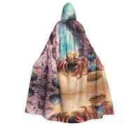 WZYWHJ Piccolo granchio sotto le rocce stampato aldult Cosplay Poncho con cappuccio mantello per uomini e donne Halloween Party
