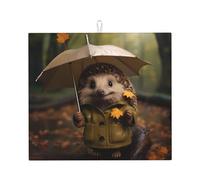 WZYWHJ Piccolo riccio che tiene un ombrello Tappetino da stampa per la cucina: realizzato in spugna assorbente d'acqua, con cordino per appendere 45,7 x 40,6 cm