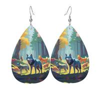 WZYWHJ Pixel Wolves Pattern Orecchini pendenti a goccia d'acqua, orecchini in pelle, articoli di moda da donna