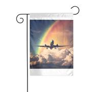 Wzywhj Plane Under The Rainbow Picture Summer Garden Flag Double Face Decorazione Cortile 30,5 x 45,7 cm