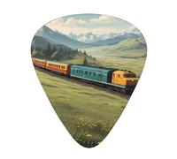 Wzywhj Plettri per chitarra stampati con treno che corre sulla prateria, 12 pezzi, facili da impugnare, tengono in mano, ukulele, chitarra elettrica o acustica
