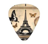 Wzywhj Plettro per chitarra con motivo a farfalla Torre Eiffel Parigi, facile da impugnare, per basso, ukulele, chitarra acustica ed elettrica, 12 pezzi