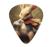 Wzywhj Plettro per chitarra con stampa di coniglietto che suona il violino, facile impugnatura, ukulele, chitarra acustica ed elettrica, 12 pezzi