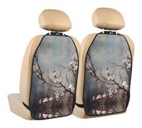 WZYWHJ Plum Blossoms in inverno stampato seggiolino auto Anti Kick Storage pad 2 pezzi, borsa portaoggetti multifunzionale protezione sedile dopo l'installazione