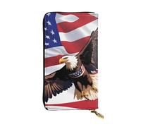 Wzywhj Pochette lunga da donna in pelle alla moda con scomparti multipli e cerniera design aquila patriottica USA con stampe bandiera americana, Nero , Taglia unica
