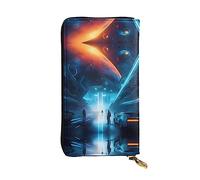 Wzywhj Pochette lunga da donna in pelle alla moda con scomparti multipli e cerniera design fantascienza futuro modello, Nero , Taglia unica