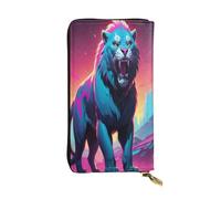 WZYWHJ Pochette lunga da donna in pelle alla moda con scomparti multipli e cerniera design Synthwave Sabertooth Pattern
