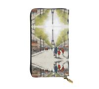 Wzywhj Pochette lunga da donna in pelle con scomparti multipli e cerniera, design Parigi Street Scene Eiffel Tower Pattern, Nero , Taglia unica