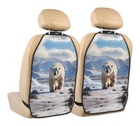 WZYWHJ Polar Bear stampato sedile auto Anti Kick Storage pad 2 pezzi, borsa portaoggetti multifunzionale protezione sedile dopo l'installazione