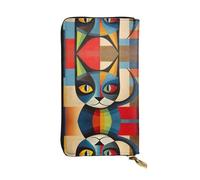 Wzywhj Portafoglio lungo da donna in pelle alla moda con scomparti multipli e cerniera design arte moderna immagine gatto, Nero , Taglia unica