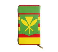 Wzywhj Portafoglio lungo da donna in pelle alla moda con scomparti multipli e cerniera design bandiera hawaiana nativa, Nero , Taglia unica