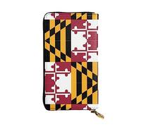 Wzywhj Portafoglio lungo da donna in pelle alla moda con scomparti multipli e cerniera Design bandiera del Maryland Pattern, Nero , Taglia unica
