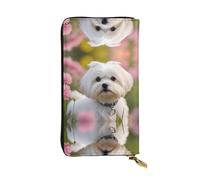 Wzywhj Portafoglio lungo da donna in pelle alla moda con scomparti multipli e cerniera design bella immagine di cane maltese, Nero , Taglia unica