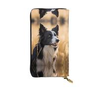 Wzywhj Portafoglio lungo da donna in pelle alla moda con scomparti multipli e cerniera Design Border Collie Picture, Nero , Taglia unica